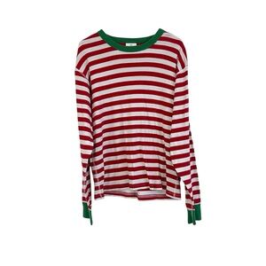 Hanna Andersson Red White Striped Long Sleeve Top with Green Trim Women’s Medium